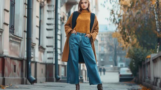 Wide Leg Jeans kombinieren im Winter